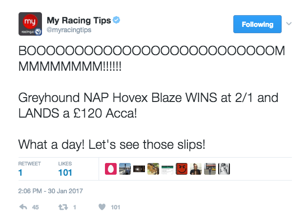 Greyhound Tip Acca Landed 30th January 2017