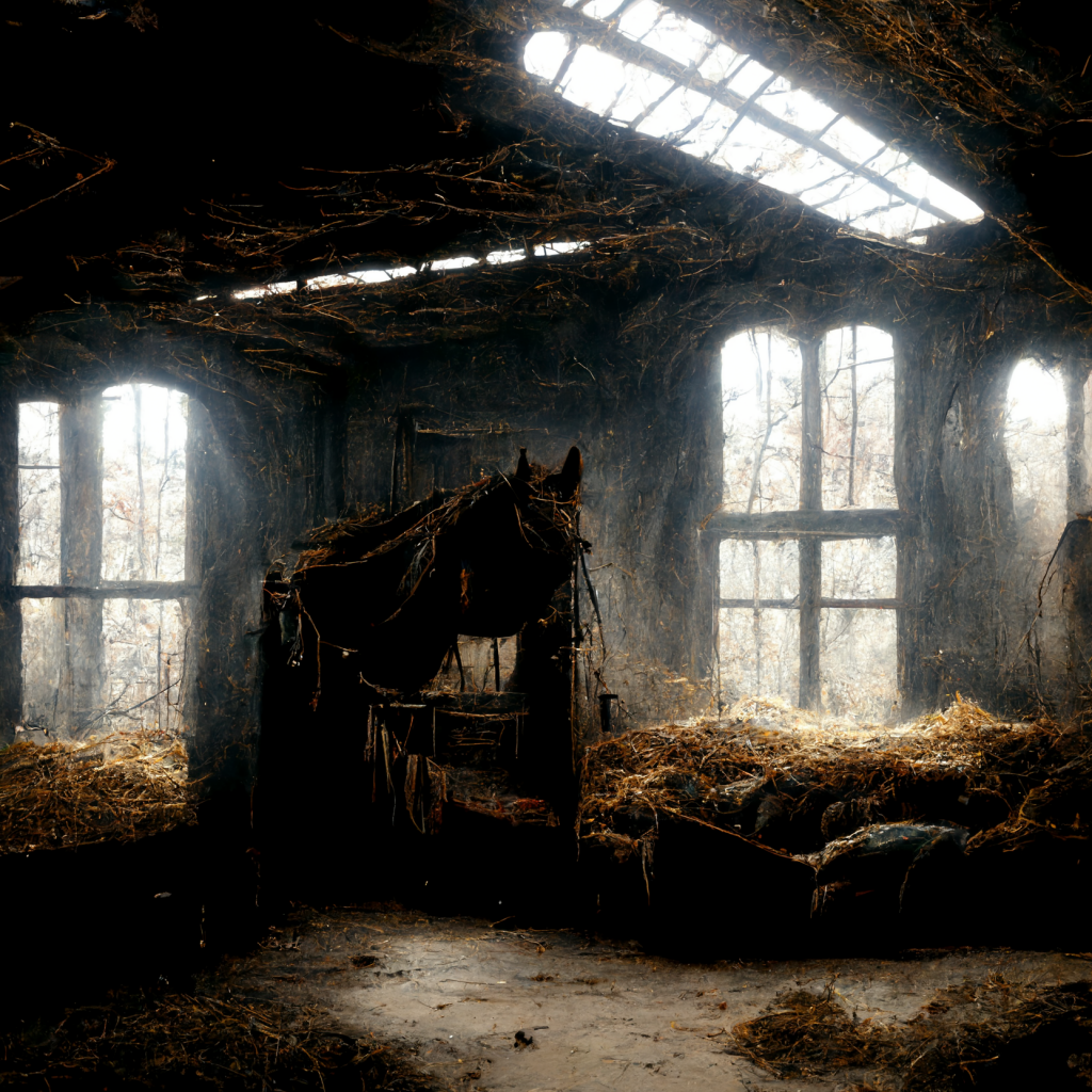 abandoned racing stable created by AI